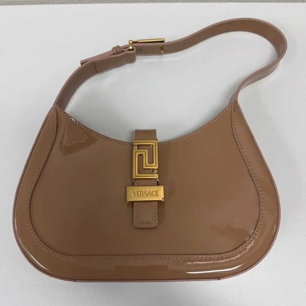 Versace Designer Greca Goddess Small Leather Hobo Bag Blush Nude with Box + COA